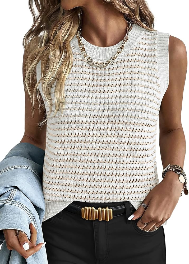 ANRABESS Womens Sweater Vest Top Striped Sleeveless Lightweight Knit Tank Tops 2026 Summer Spring... | Amazon (US)
