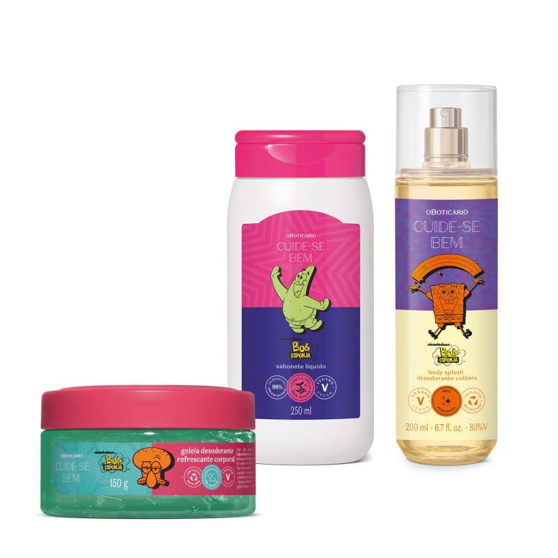 Combo Cuide-se Bem Bob Esponja Siri Cascudo: Geleia Corporal 150g + Sabonete Líquido 250ml + Bod... | oBoticario (BR)