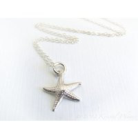 Sterling Silver Starfish Necklace - Pendant Necklace 3/4"", Bright Or Oxidized Antiqued, Friend, Daughter, Bridesmaid, Gift | Etsy (US)