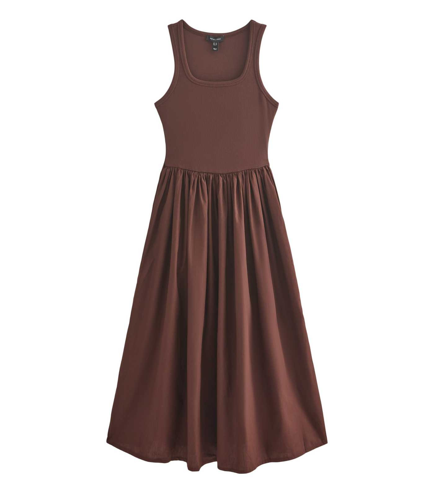 Dark Brown 2-In-1 Poplin Midi Dress | New Look | New Look (UK)