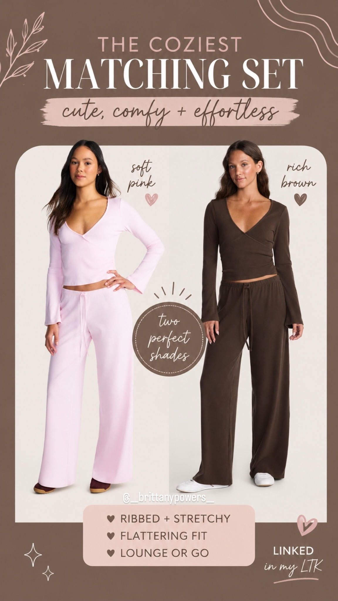 This matching set is SO good! 🤎💗 The ribbed ballet top + flowy flare pants make the perfect combo of cute + comfy. I love that you can lounge in it, run errands, or dress it up a little with sneakers or boots. And these colors?! 😍

#LTKmomlife #LTKActive #LTKSaleAlert