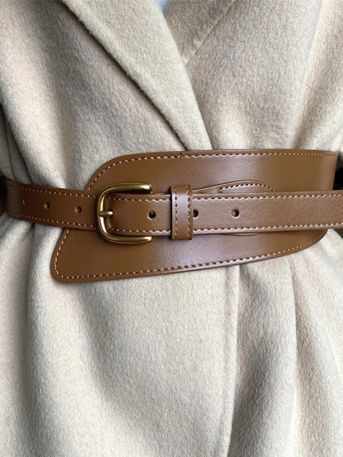 Asymmetrical Buckle Wide Leather Belt | Commense