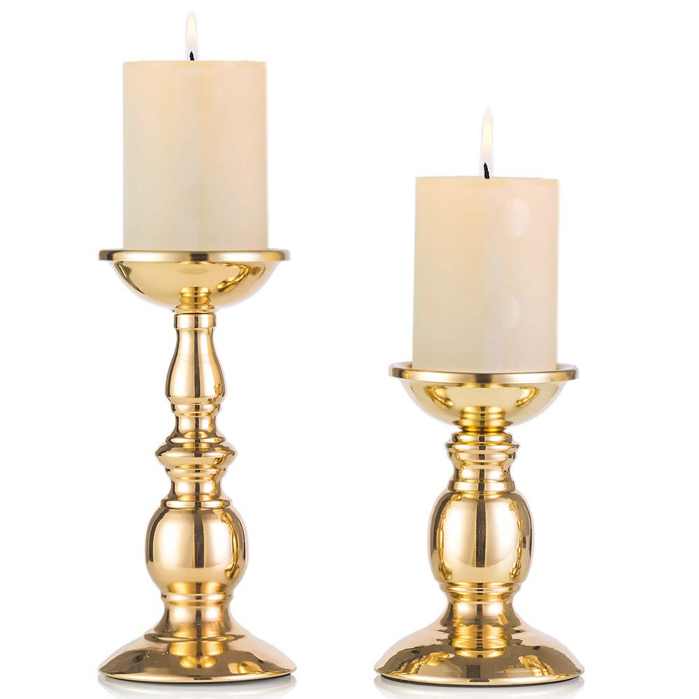 2 Pcs Gold Pillar Candle Holders, Gold Candlestick Most Ideal for 3" Pillar Candles, Gifts for We... | Amazon (US)