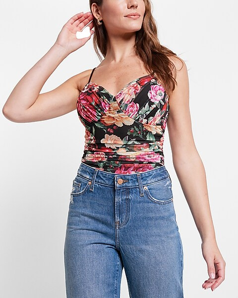 Conscious Edit Body Contour Floral Mesh Cami Thong Bodysuit | Express