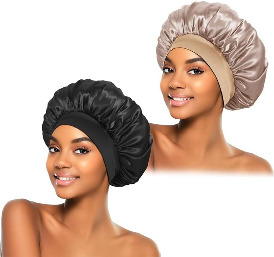 2Pcs Silk Bonnet for Sleeping, Satin Hair Bonnets, Soft Elastic Band Silk Sleep Cap, Silk Hair Wr... | Amazon (US)