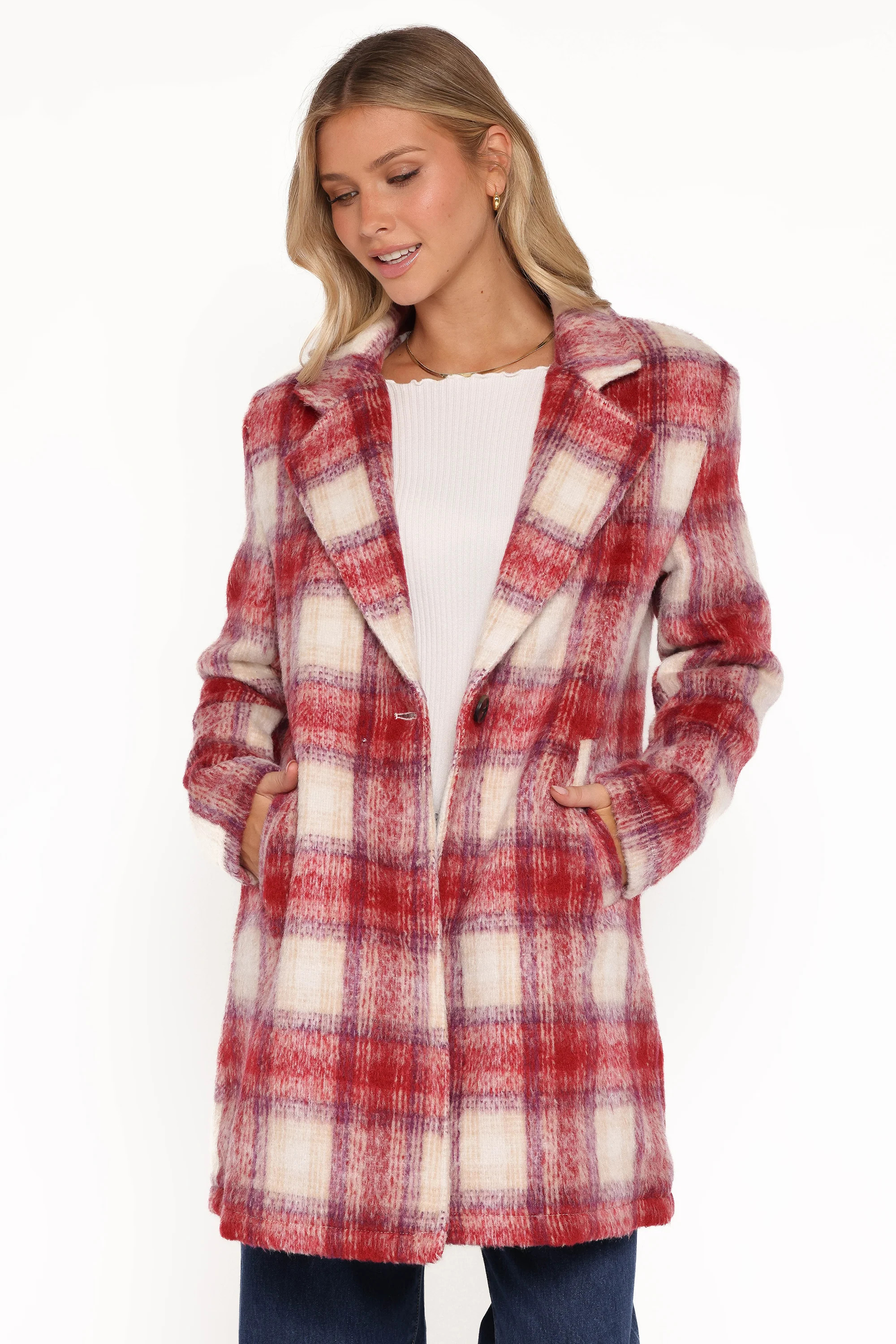 Travistine Long Plaid Coat - Pink | Petal & Pup (US)