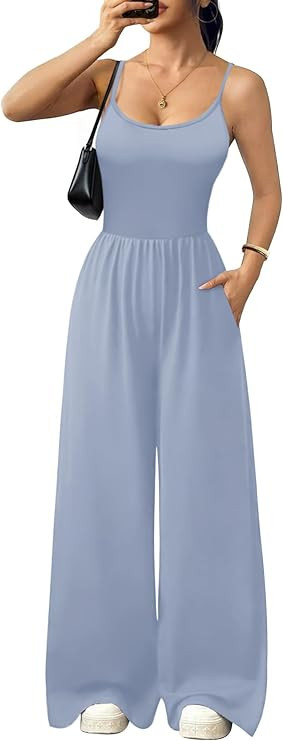 Ekouaer Jumpsuits for Women Sleeveless Spaghetti Strap Womens Jumpsuit One Piece Wide Leg Summer ... | Amazon (US)