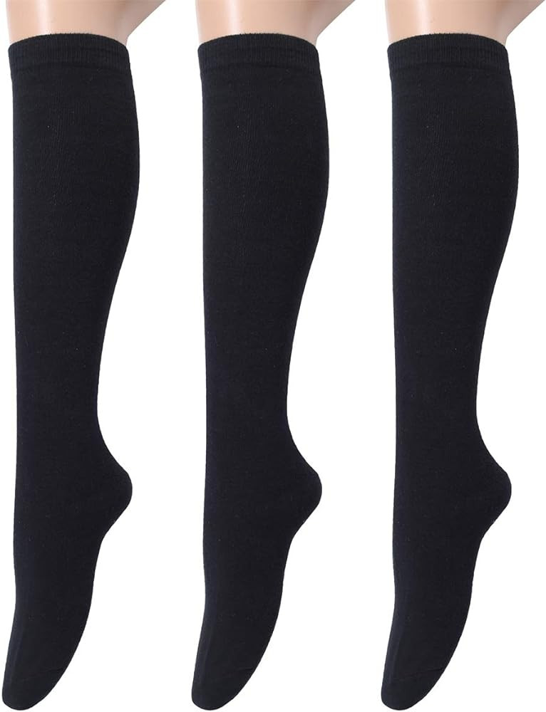Leotruny 3 Pairs Women's Cotton Opaque Knee High Socks | Amazon (US)