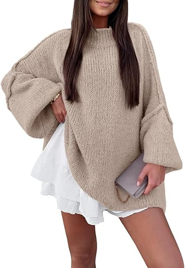 LILLUSORY Oversized Chunky Sweaters for Women Mock Turtleneck Long Pullover Top 2025 Fall Winter ... | Amazon (US)