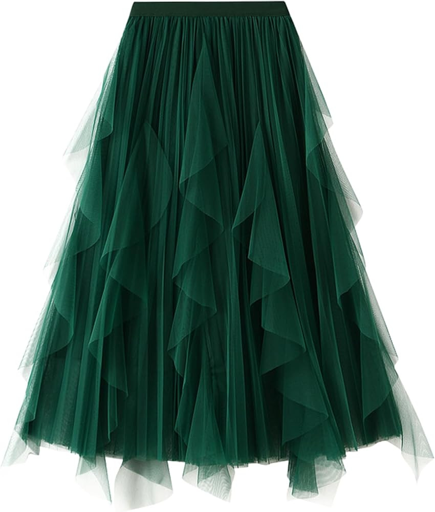 Women's Tulle Skirt Formal High Low Asymmetrical A-Line Fairy Elastic Waist Layered Long Midi Ski... | Amazon (US)