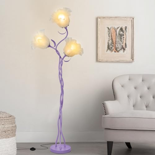 Fuzzbopn Flower Floor Lamp for Living Room, Tall Cute Reading Lamp with Flexible Neck Shaft for Bedroom Decor, Modern Corner Floor Lamps with 3-Color Temperatures LED Bulb (Purple) | Amazon (US)