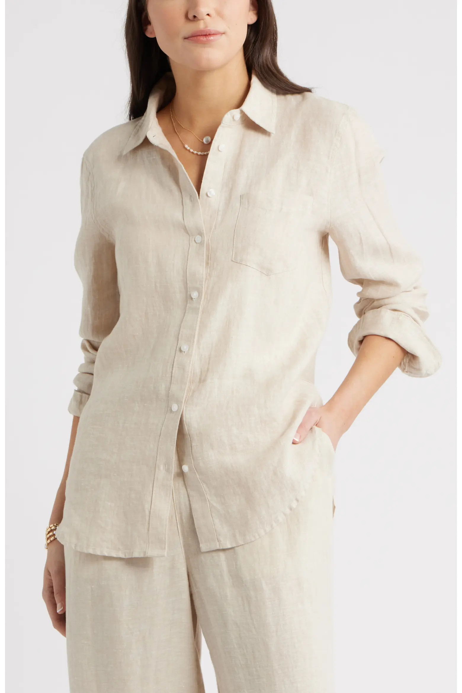 Casual Linen Button-Up Shirt (Women) | Nordstrom | Nordstrom