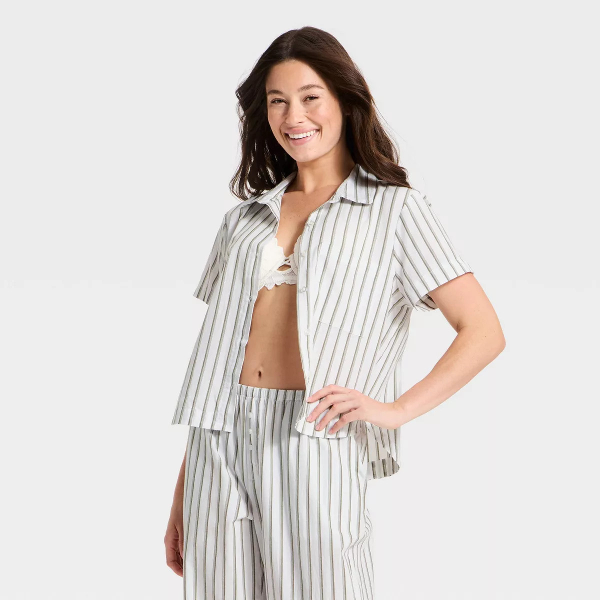 Women's Striped Cotton Blend Short Sleeve Pajama Shirt - Auden™ | Target