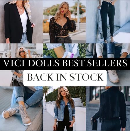 BEST SELLERS BACK IN STOCK @ Vici Dolls!!  Be sure to use their daily coupon for extra savings!!

Blazer, lace, button fly, lace up boots, denim jacket, fringe jacket, golden goose dupes.

#Vici #ViciDolls #Dupes #DateNight #BusinessCasual 

#LTKsalealert #LTKFind #LTKstyletip