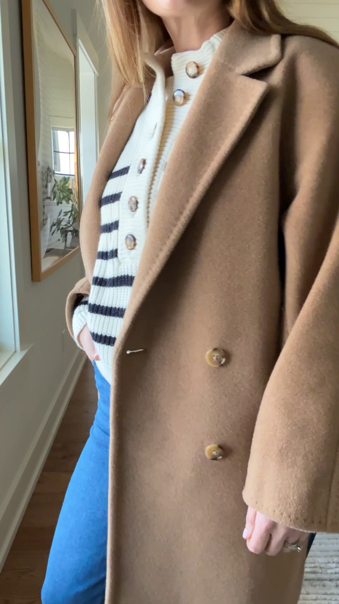 Coat size XS (this length dunno longer available, but I linked the longer length) 
Sweater size XS
Jeans size 25
Shoes I went down a half size 

#LTKOver40 #LTKgrwm #LTKootd