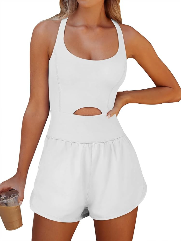 Caracilia Womens Workout Romper Running Onesie Short Athletic One Piece Jumpsuits Casual Summer O... | Amazon (US)