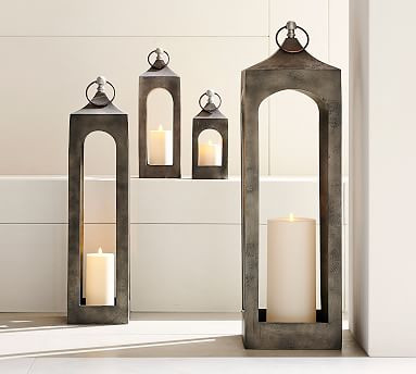 Caleb Handcrafted Metal Indoor/Outdoor Lanterns - Grey | Pottery Barn (US)