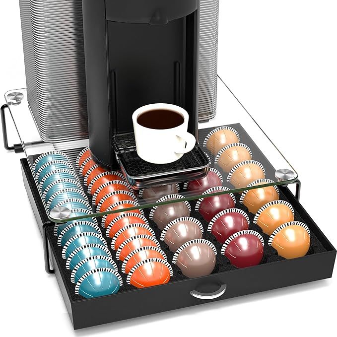 DecoBrothers Crystal Tempered Glass Vertuo Pod Holder Drawer, 30 Large or 60 Small Nespresso Caps... | Amazon (US)