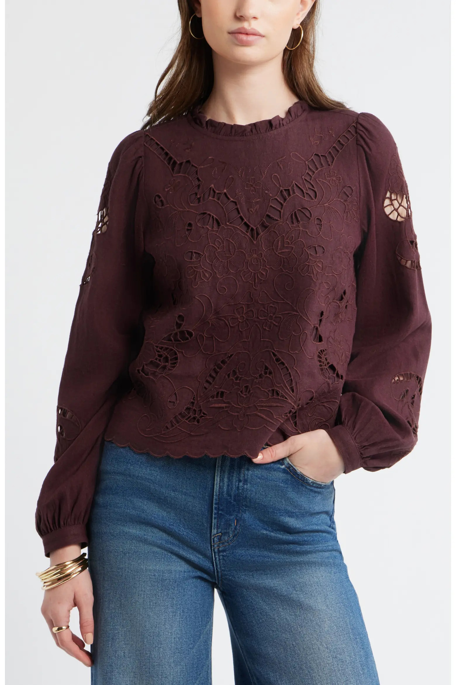 Open Floral Cutwork Linen Blend Top (Women) | Nordstrom | Nordstrom