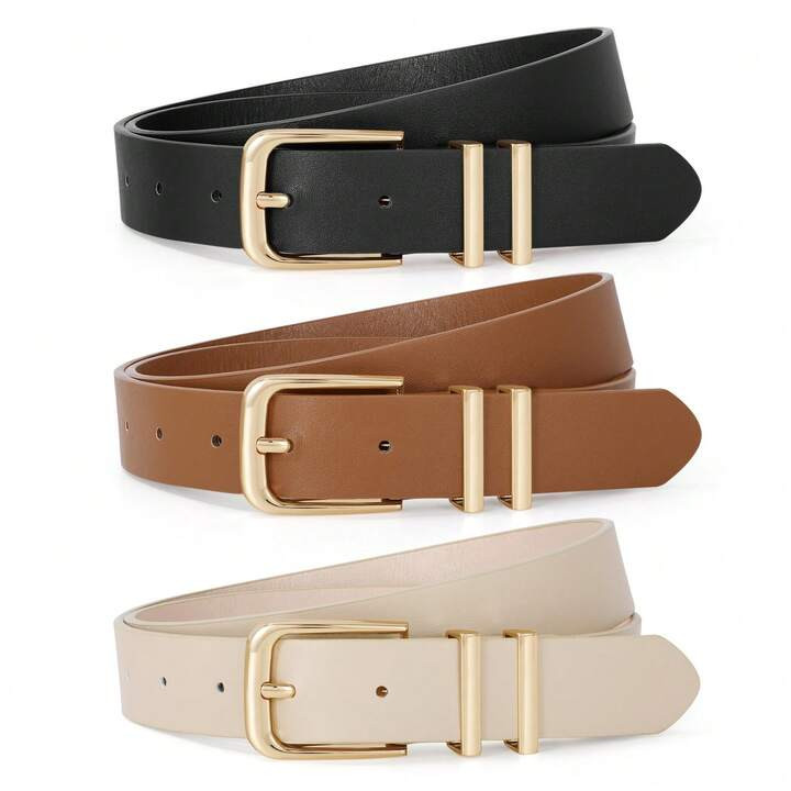 3pcs Set Solid Color Casual PU Leather Women's Belts, Spring & Autumn Summer, School | SHEIN