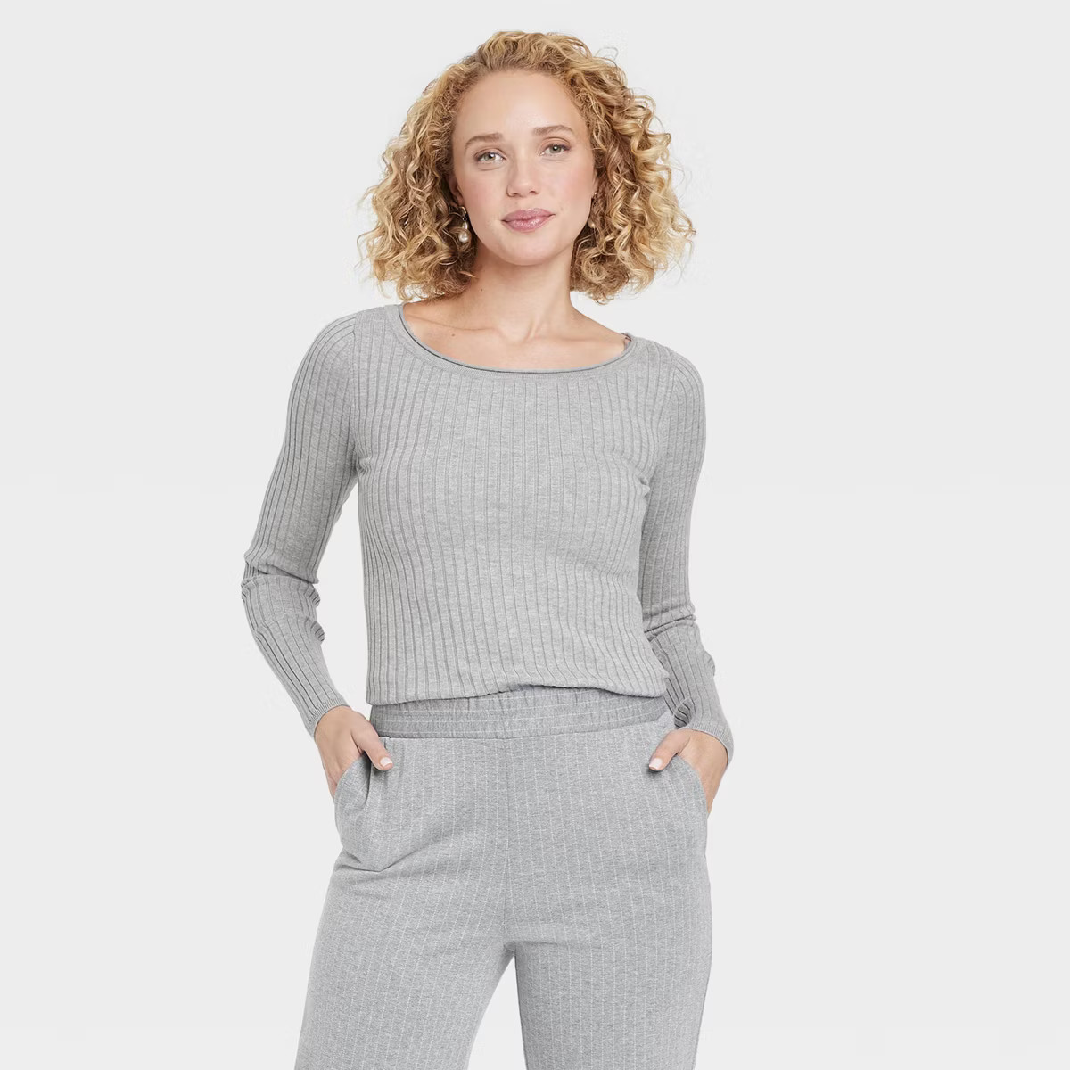 Women's Fine Gauge Ribbed Boat Neck Pullover Sweater - A New Day™ Gray M | Target