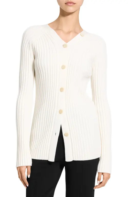 Theory Rib Merino Wool Open Back Cardigan in White at Nordstrom, Size Small | Nordstrom