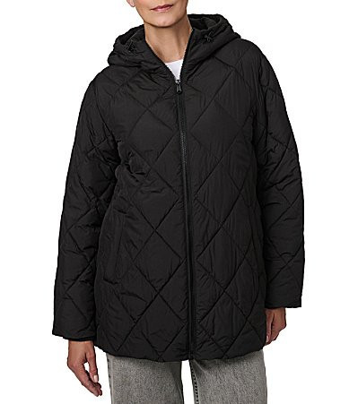 Bernardo Diamond Quilt Hooded Packable Zip Front Puffer Jacket - L | Dillard's