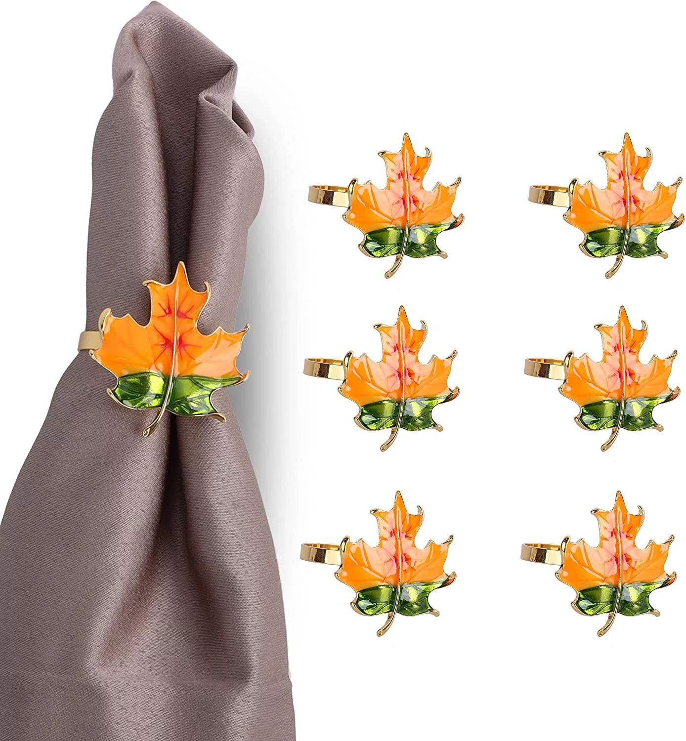 Maple Leaf Napkin Rings Set of 6 Metal Orange | Walmart (US)