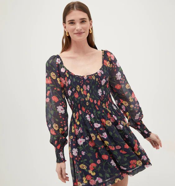 The Norah Nap Dress - Navy Peony Bouquet Georgette | Hill House Home