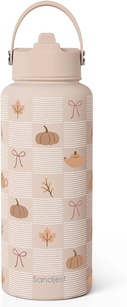 Pumpkin Stainless Steel Water Bottle 32 Ounces with Lid & Straw, Sport Insulated Bottles for Girl... | Amazon (US)