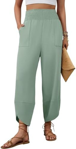 Womens Linen Pants Wide Leg Palazzo Capri Barrel Harem Pants Casual High Waisted Trousers with Po... | Amazon (US)