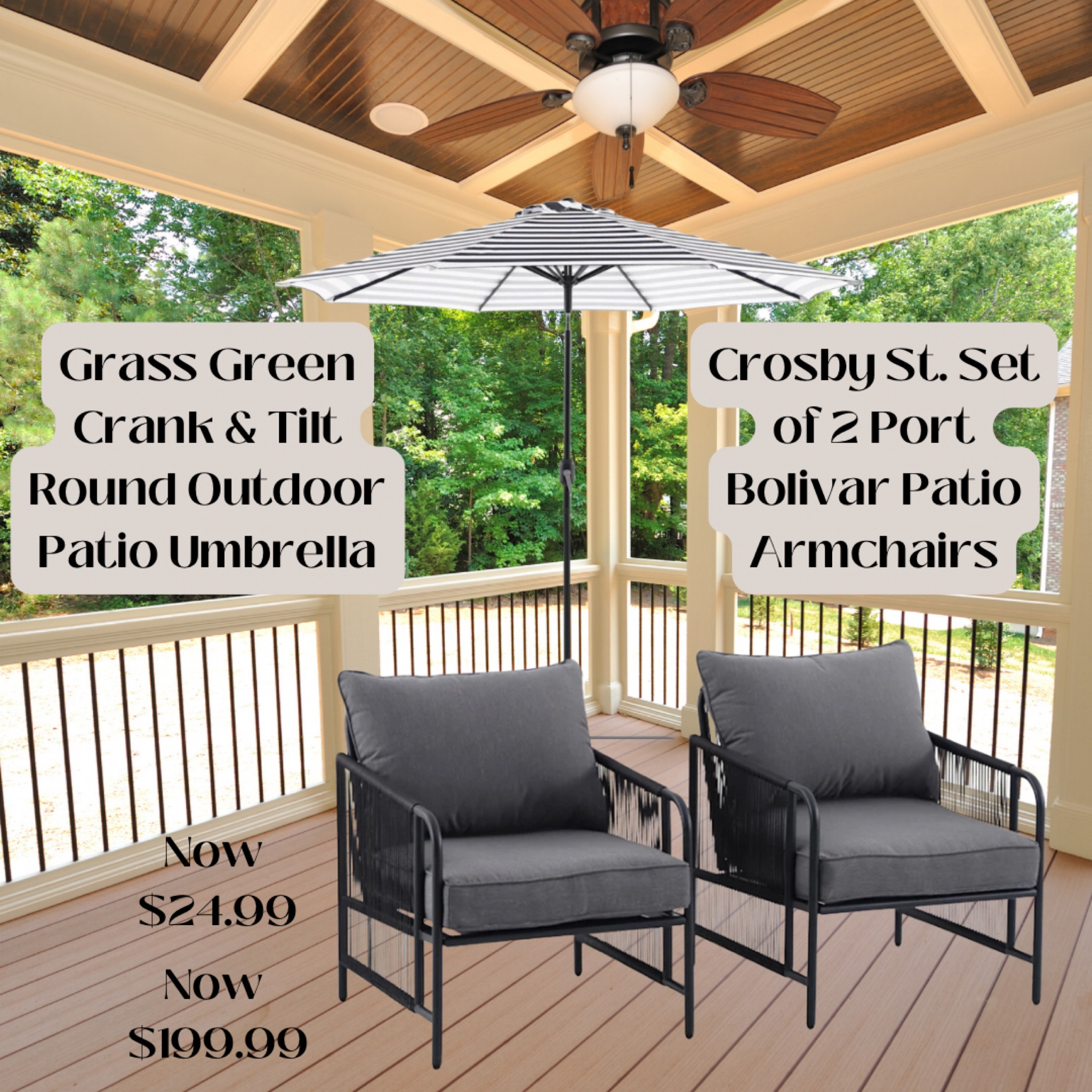 Clearance Patio furniture, black and white awning, patio armchairs, modern outdoor furniture, patio umbrella. 

#LTKHome #LTKSaleAlert