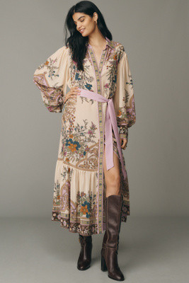 ALÉMAIS Antoinette Long-Sleeve Silk Blend Midi Shirt Dress | Anthropologie (US)
