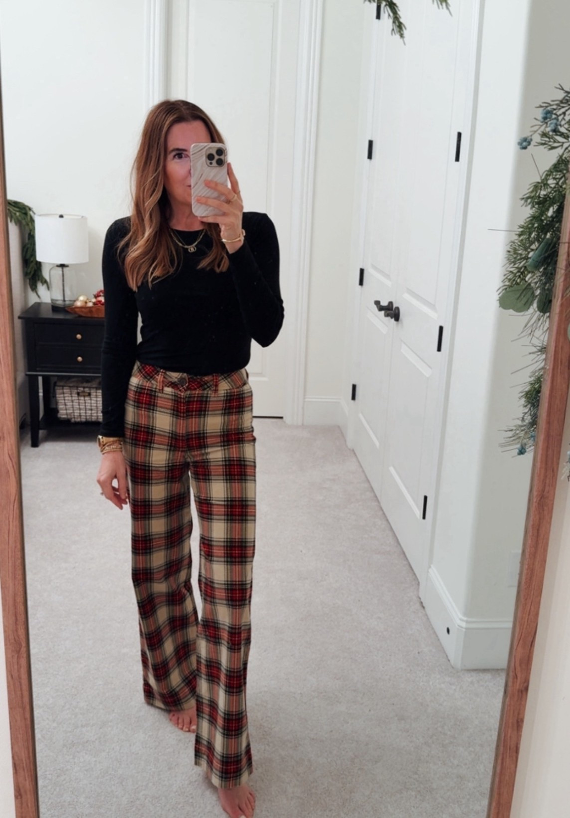 Love these plaid pants!! Size up! And my go-to black t-shirt is $10! ♥️