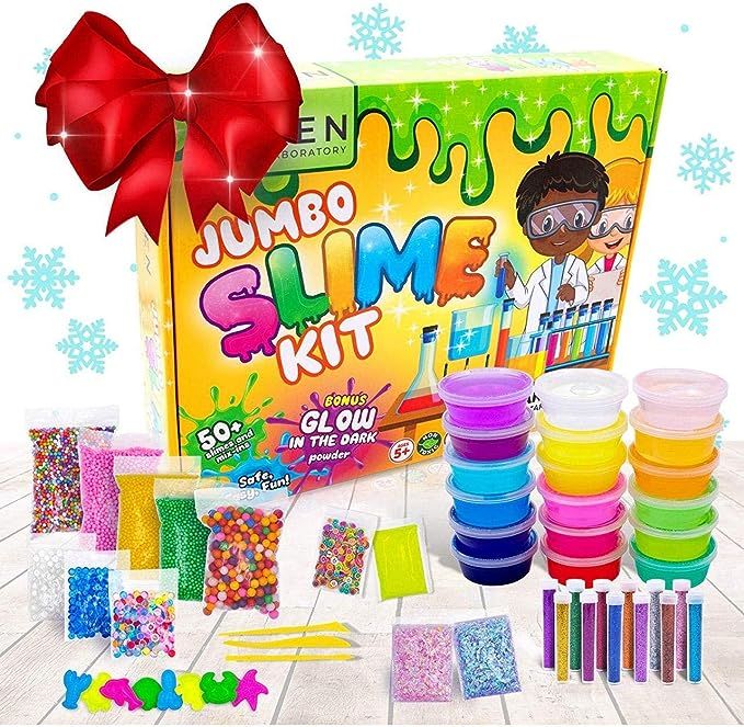 Slime Kit DIY Toy Stocking Stuffer Fidget Gift for Kids Girls Boys Ages 5-12, Glow in Dark Glitte... | Amazon (US)