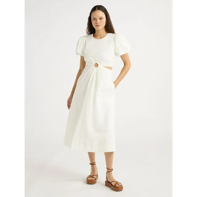 Scoop Women’s Puff Sleeve O-Ring Dress, Sizes XS-XXL | Walmart (US)