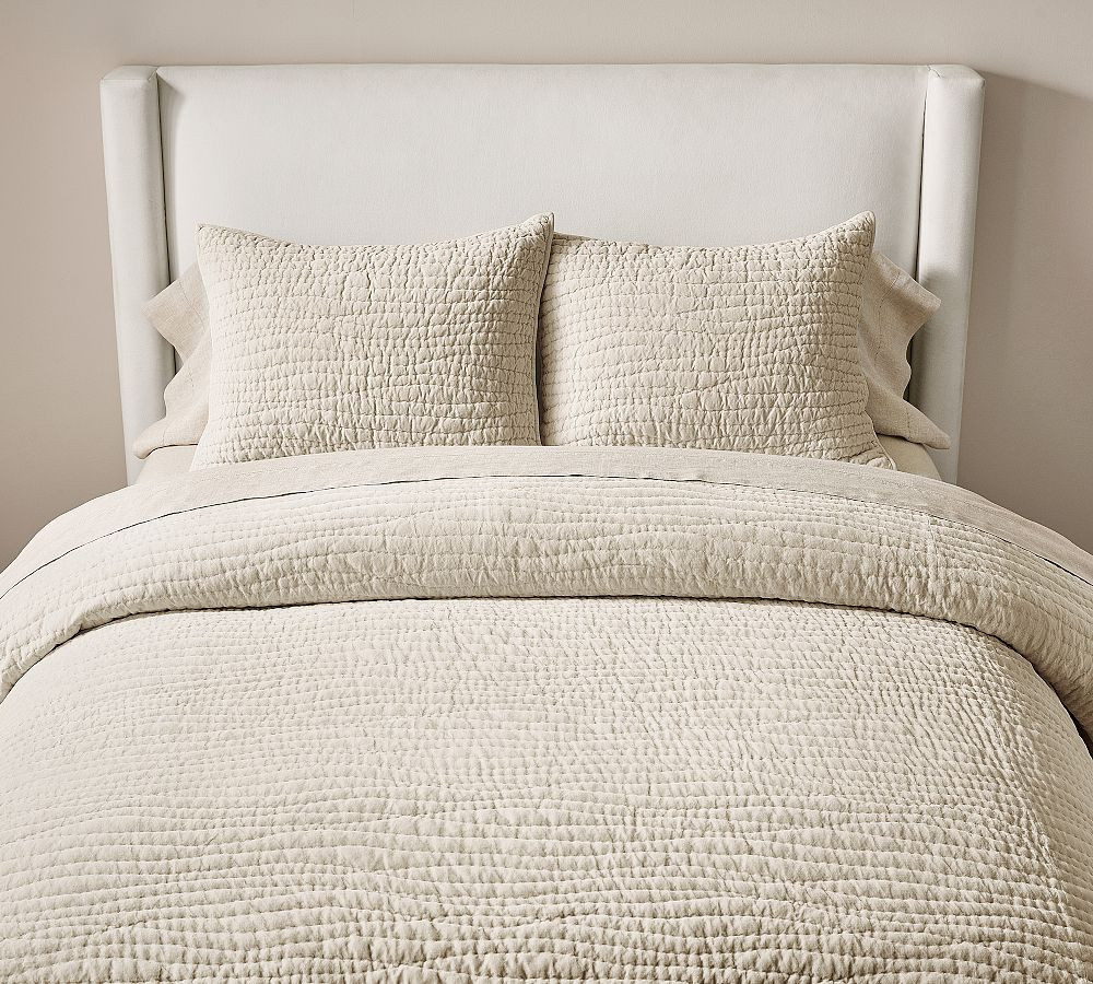 Washed Velvet Handcrafted Quilt, Parchment, Full/Queen | Pottery Barn (US)