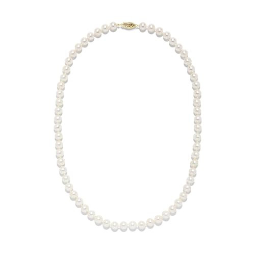 Blue Ocean Pearls 14K Gold White Japanese Akoya Cultured Pearls 18" Silk-Knotted Strand Pearl Necklace - Choice of Pearl Size & Clasp Gold Color (Yellow Gold, 6-6.5mm) | Amazon (US)