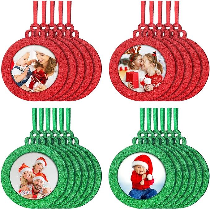 Jetec 20 Pieces Christmas Photo Ornament Frames Glitter Picture Frames Felt Mini Hanging Photo Fr... | Amazon (US)