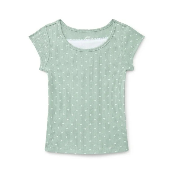Wonder Nation Girls Pointelle Lace Top with Short Sleeves, Sizes 4-18, Plus | Walmart (US)