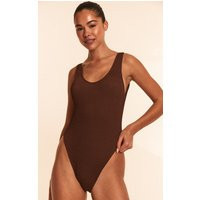 Brown Crinkle Scoop Back Swimsuit, Brown | PrettyLittleThing UK