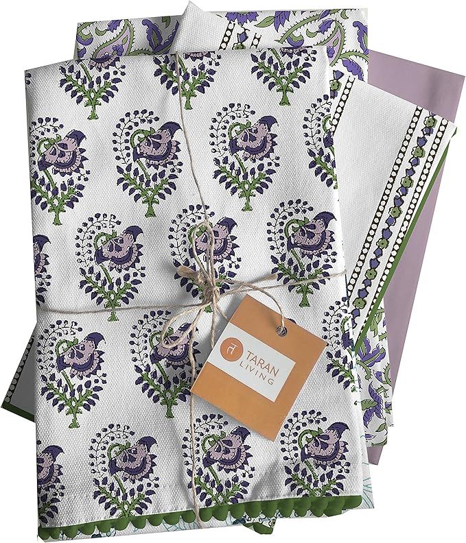 Tea Towels for Kitchen, Block Print White & Lilac Dish Towels Valentines Day Table Decorations Wa... | Amazon (US)