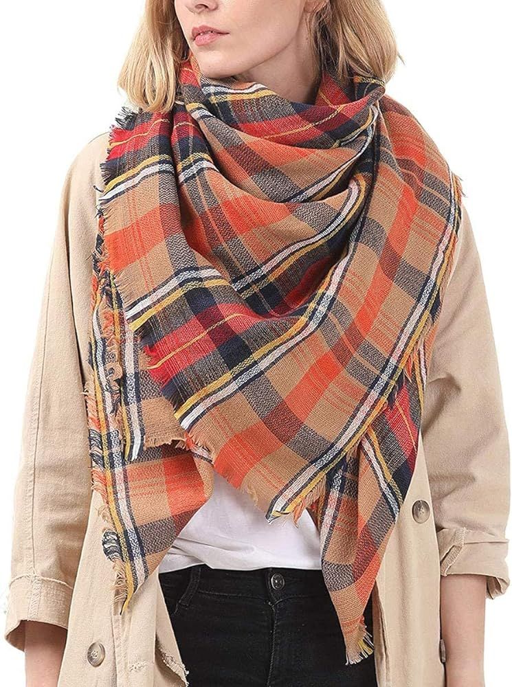 Women's Plaid Blanket Winter Scarf, Warm Cozy Tartan Wrap Oversized Shawl Winter Scarves for Wome... | Amazon (US)