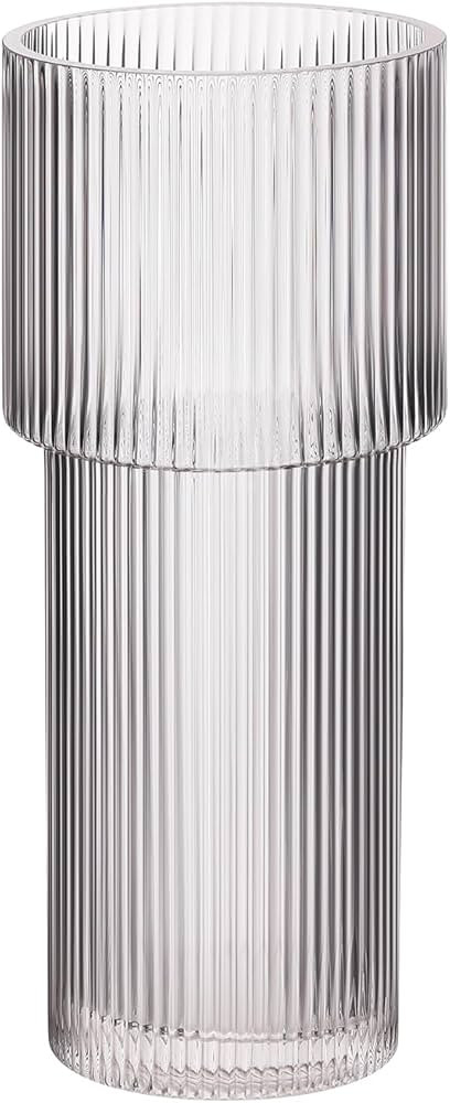 Virlwere Ribbed Vase Fluted Vase Clear Glass Vase Cylinder Glass Vase Modern Farmhouse Decor Flow... | Amazon (US)