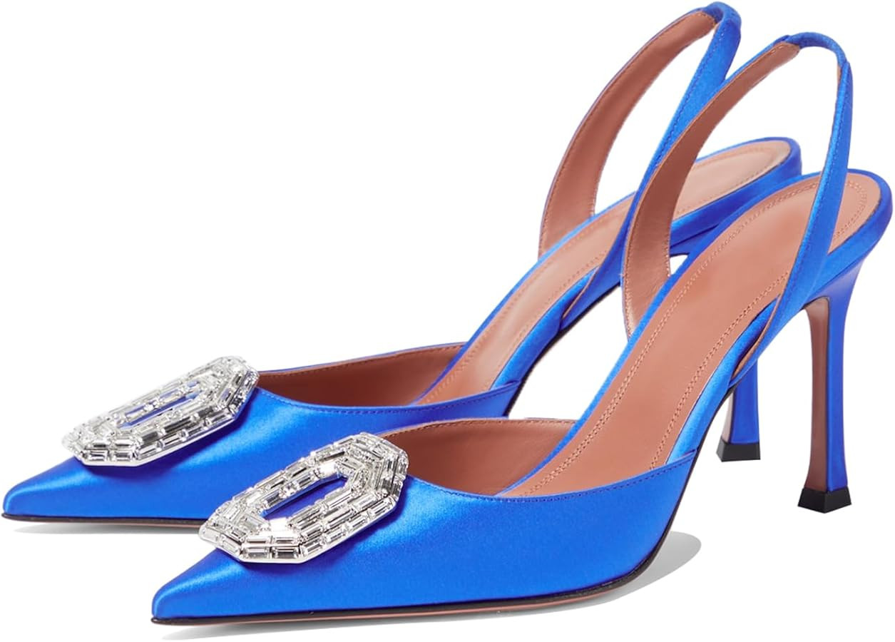 Vertundy Women's Rhinestone Slingback Pumps Pointed Toe Satin Crystal Stiletto High Heels Sandals... | Amazon (US)