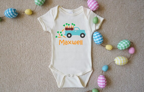 Custom Name Easter Truck Onesie® Bodysuit | Carrot Bodysuit | Easter Outfit | Easter Bunny Bodys... | Etsy (US)