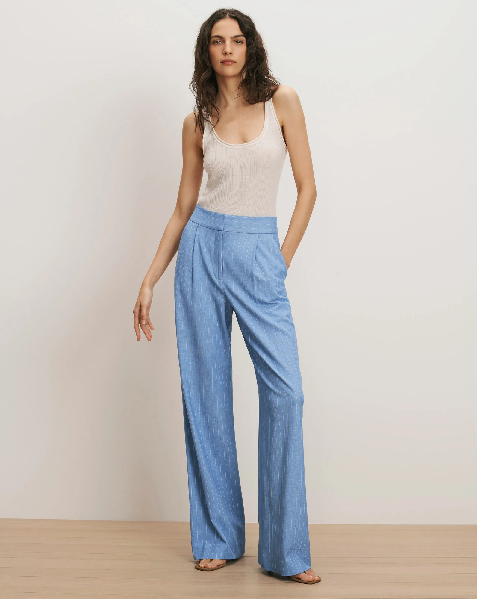 Veronica Beard Heyser Wide-Leg Pant Blue Jay Dove White | Veronica Beard