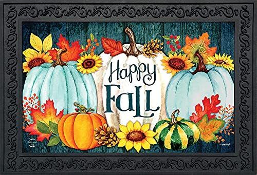Amazon.com: Happy Fall Pumpkins Primitive Doormat Autumn Leaves Indoor Outdoor 30" x 18" : Everyt... | Amazon (US)