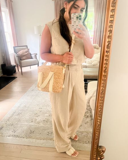 Target haul for spring: linen crop top with linen pants, linen set, spring heels with gold buckle detial, straw spring and summer bag, travel outfit, summer outfit #Target #Spring 

#LTKSeasonal #LTKStyleTip