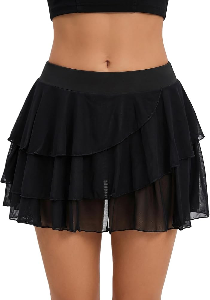 Avidlove Women's Layered Mesh Mini Skirt with Built-in Shorts Ruffle Hem | Amazon (US)